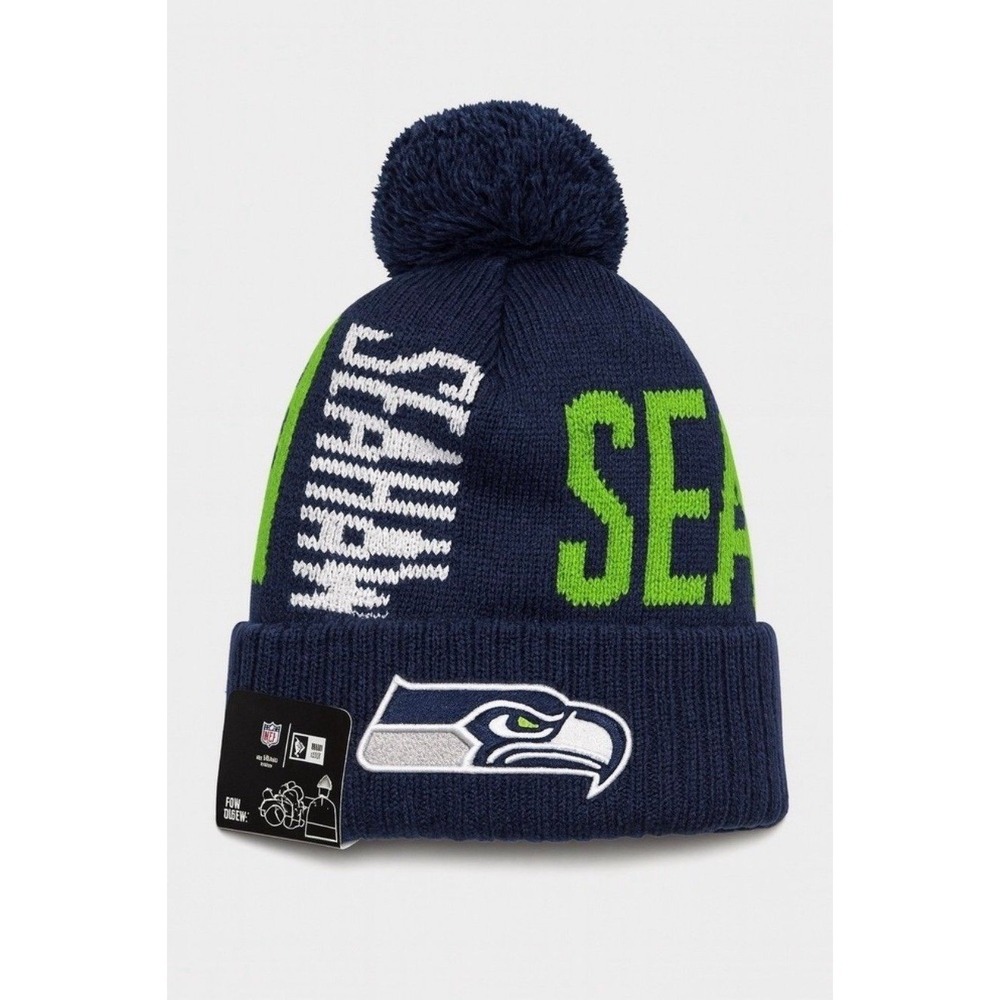 Seattle Seahawks NFL Beanie‎ Pom Hat New Era Knit Winter Navy Blue OSFM NWT
